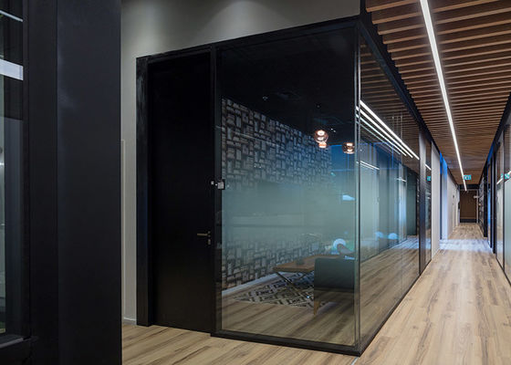 Double Layer Frosted Glass Wall Partition Frameless Glass Wall System With Shutter