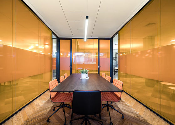 Full glass partition system with sliding door top hung sliding door full view partition system