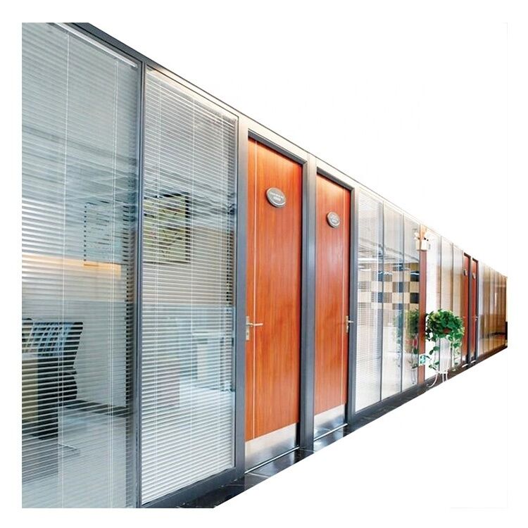 Office Interior Tempered clear Glass Top Partition Wall School Meeting Room Soundproof Glass Office Partition With Blinds